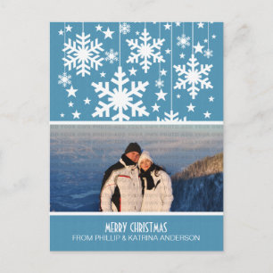 Blue Snowflakes Stars Foto Postkarte