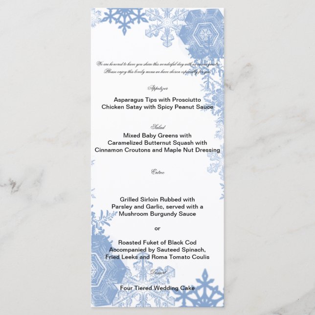 Blue Snowflakes sur le menu Mariage blanc (Devant)