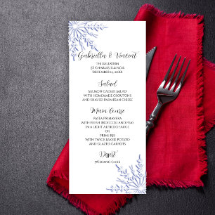 Blue Snowflakes sur White Winter Wedding Menu