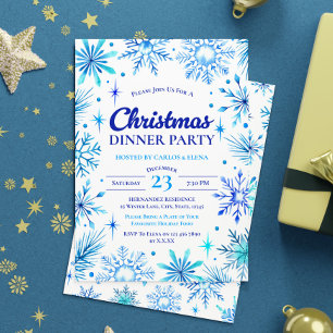 Blue Snowflakes Weihnachts-Abendessen Party Einladung