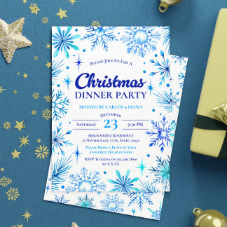 Blue Snowflakes Weihnachts-Abendessen Party Einladung