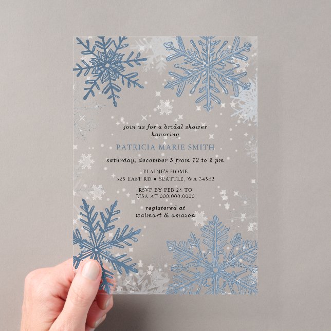 Blue Snowflakes Weihnachts Winter Brautparty Acryleinladungen (Insitu (Handheld))