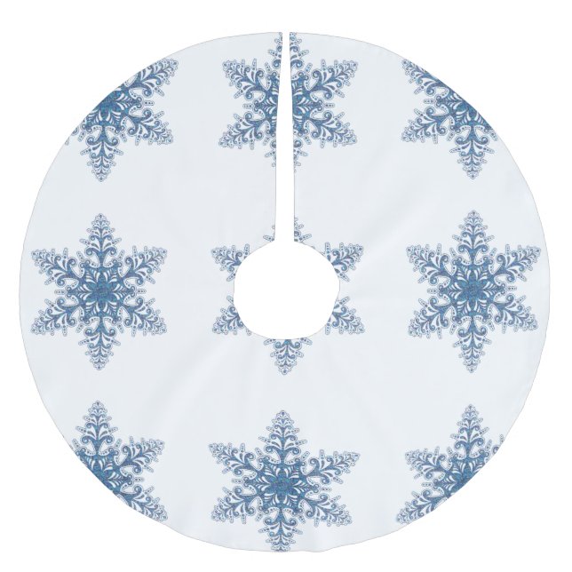 Blue Snowflakes Weihnachtsbaumrock Polyester Weihnachtsbaumdecke (Vorderseite)