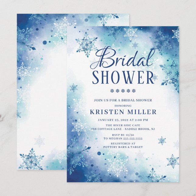 Blue Snowflakes Winter Bridal Dusche Einladung (Vorne/Hinten)