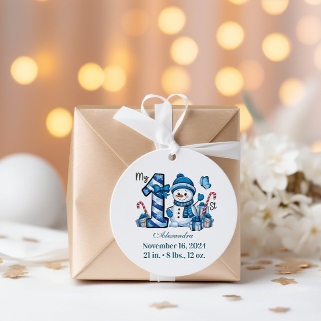 Blue Snowman  First Christmas Runder Aufkleber (Von Creator hochgeladen)