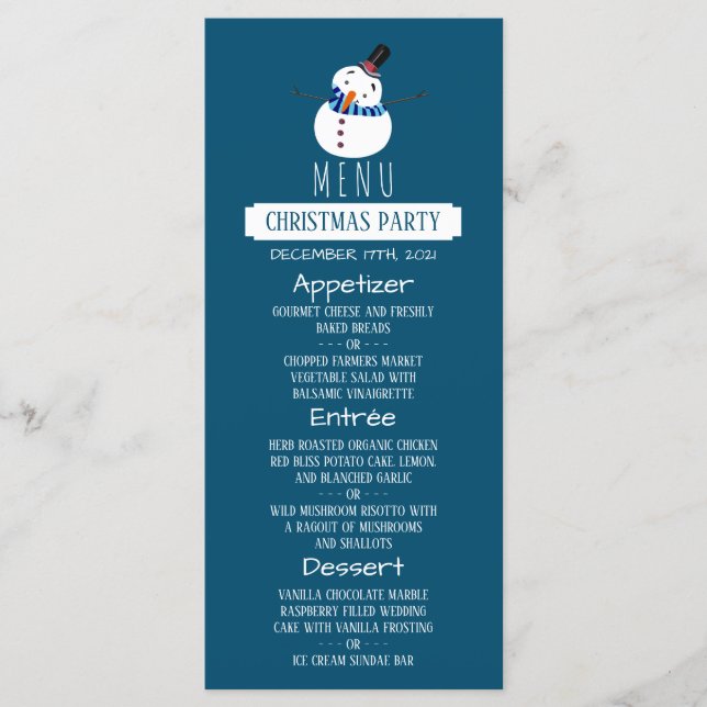 Blue Snowman, Menu de fête de Noël (Devant)