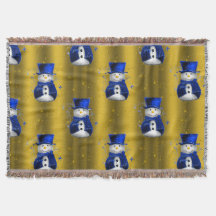 Blue Snowman on Gold Christmas