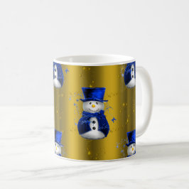 Blue Snowman on Gold Christmas Kaffeetasse