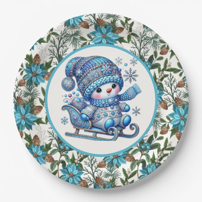 Blue Snowman Pappteller (Vorderseite)