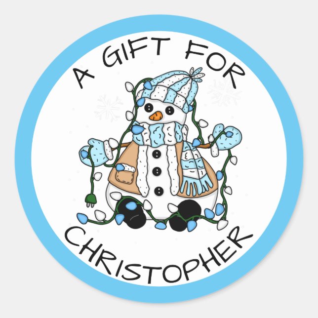 Blue Snowman Un Cadeau Pour | Étiquette cadeau de  (Devant)