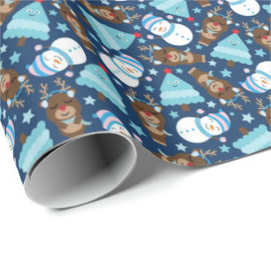 Blue Snowman und Blue Christmas Tree Geschenkpapier