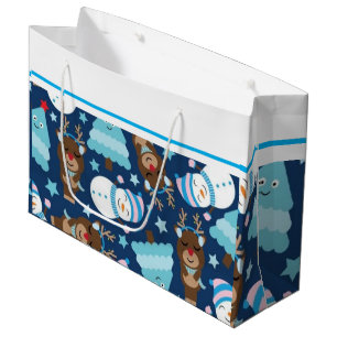 Blue Snowman und Blue Christmas Tree Geschenktasch Große Geschenktüte
