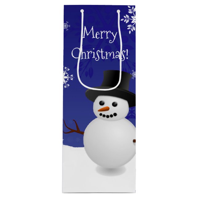 Blue Snowman Winter Scene Noël Vin cadeau sac (Devant)