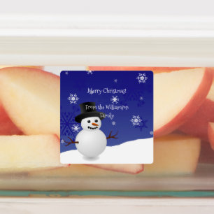 Blue Snowman Winter Szene Weihnachtsgebäck Label Etiketten