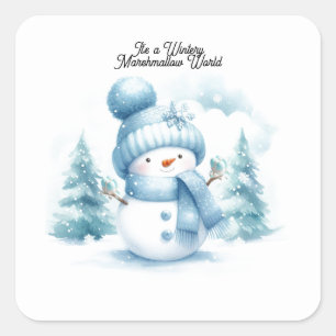 Blue Snowman Wintery Marshmallow World Quadratischer Aufkleber