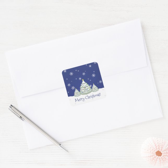 Blue Snowy Christmas Tree Sticker (Umschlag)