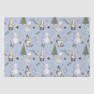 Blue Snowy Forest Christmas Gnomes Pattern Seidenpapier