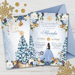 Blue Snowy Winter Ice Princess Holiday Quinceanera Einladung