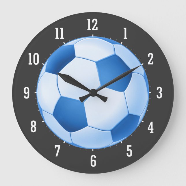 Blue Soccer Ball Große Wanduhr (Vorderseite)