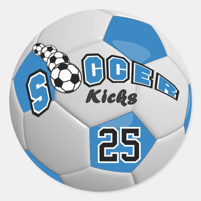 Blue Soccer Ball Player Kicks Runder Aufkleber (Vorderseite)