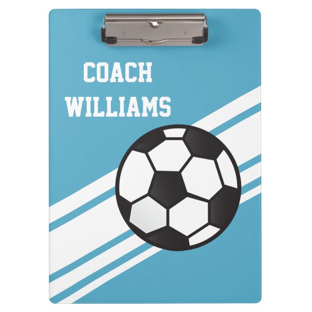 Blue Soccer Coach Personalisierte Zwischenablage Klemmbrett (Vorderseite)