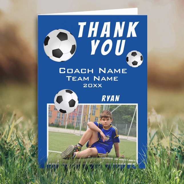 Blue Soccer / Fußball Sport Danke Coach Card (Von Creator hochgeladen)