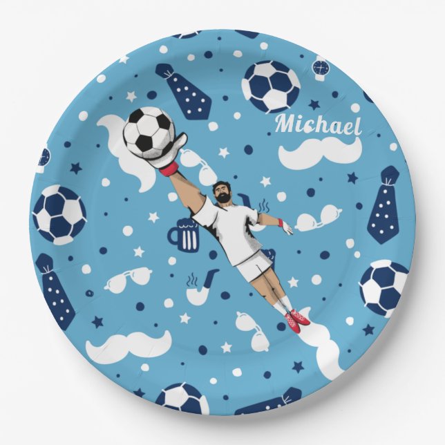Blue Soccer Goalie Torhüter Spielername Pappteller (Vorderseite)