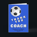 Blue Soccer Thank you Coach Card Dankeskarte<br><div class="desc">Modern Blue Soccer Thank you Coach Card. The card has a black and white soccer ball. Great card for thanking sports coaches,  high school team trainer,  mom or dad coach,  etc. Customize any text on the card. Add the coach`s name,  team name and year.</div>