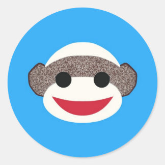 Blue Sock Monkey Runder Aufkleber