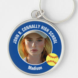 Blue Softball Player Photo High School Keepsake Schlüsselanhänger
