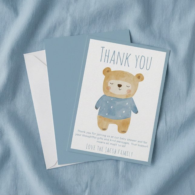 Blue somnolent Ours Baby shower mignon merci (Blue sleepy Bear Baby Shower Cute thank you.)