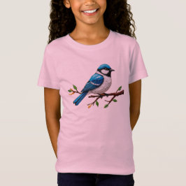Blue Songbird on Branch Illustration T-Shirt