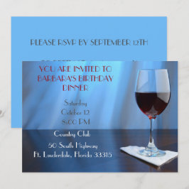 Blue Sophistice Red wine Geburtstag Einladung