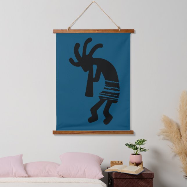 Blue Southwestern Kokopelli Wandteppich Mit Holzrahmen (Schlafzimmer)