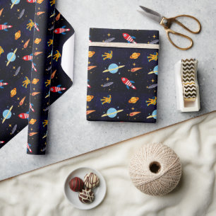 Blue Space Astronaut Planet Geschenkpapier