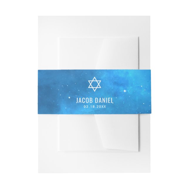 Blue Space Galaxy Bar Mitzvah Einladungsbanderole (Vorderseite Beispiel)