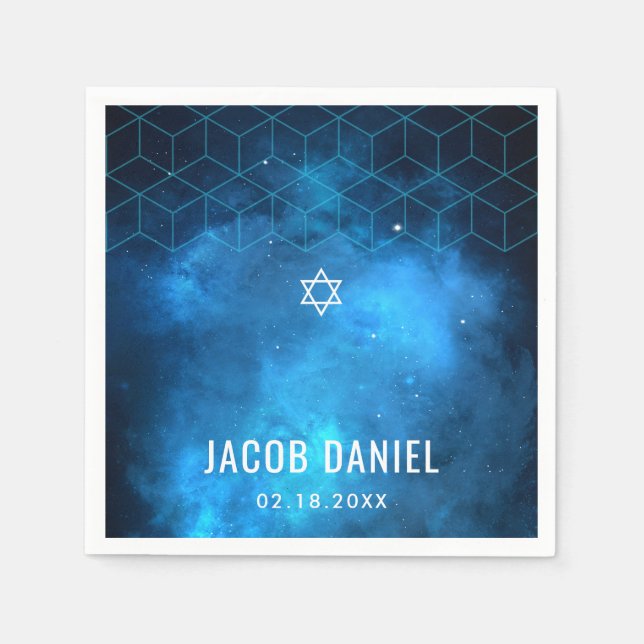 Blue Space Galaxy Bar Mitzvah Serviette (Vorderseite)