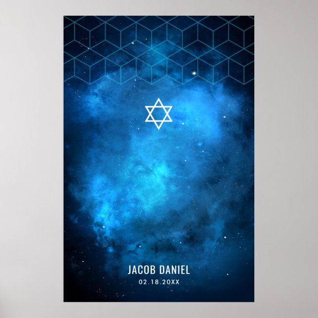 Blue Space Galaxy Bar Mitzvah Sign in Board Poster (Vorne)