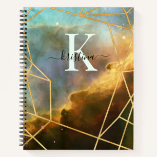 Blue Space Gold Glitzer Sparkname Monogram Notizbuch