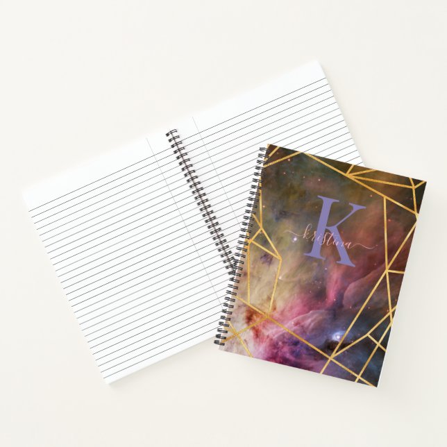 Blue Space Gold Glitzer Sparkname Monogram Notizbuch (Innenseite)