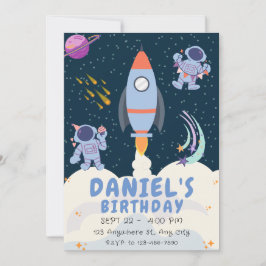 Blue Space & Rockets Geburtstag Einladung