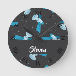 Blue space satellite pattern runde wanduhr