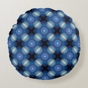 Blue Spacey Geometric Rundes Kissen