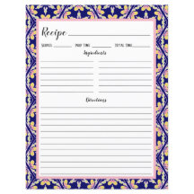 Blue Spanish Mediterrane Tile Recipi Binder Page
