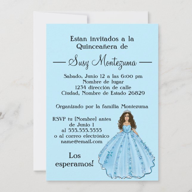 Blue Spanish Quinceañera Mis Quince Einladung (Rückseite)