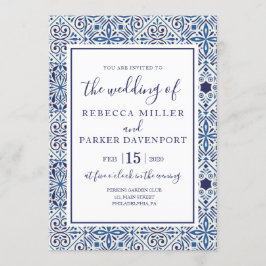 Blue Spanish Tiles Wedding Einladung