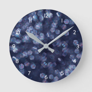 Blue Sparkle Bokeh Lights Runde Wanduhr