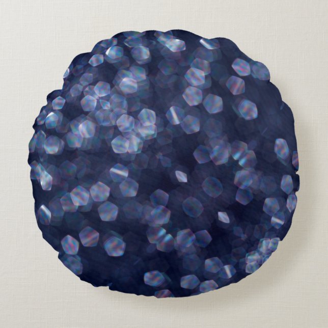 Blue Sparkle Bokeh Lights Rundes Kissen (Vorderseite)