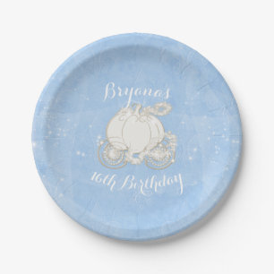 Blue Sparkle Carriage Elegantes Aschenputtel Party Pappteller
