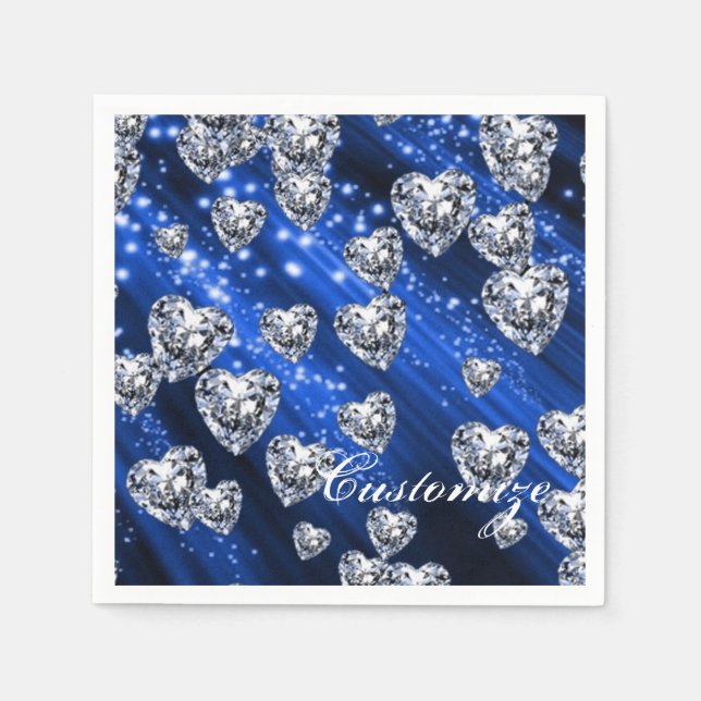 Blue Sparkle Diamond Hearts Napkins Serviette (Vorderseite)